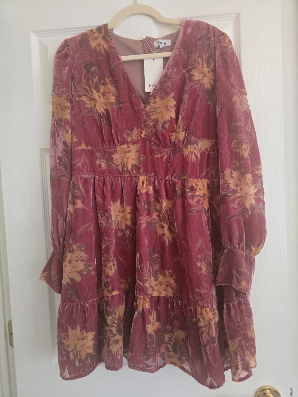 Fate Pink and Beige Crushed Velour Dress NWT  L